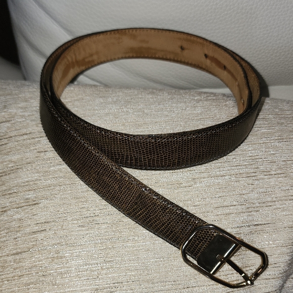 Brown Lizard Leather Men's Belt with Gold Buckle Size 32